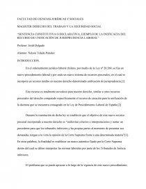 SENTENCIA CONSTITUTIVA O DECLARATIVA, EJEMPLO DE LA INEFICACIA DEL RECURSO  DE UNIFICACIÓN DE JURISPRUDENCIA LABORAL” - Trabajos Documentales -  monto2435