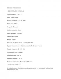 Modelo de informe psicologico. La madre desea saber si su hija tiene un  adecuado desarrollo, - Ensayos de Calidad - Ledesma