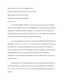 Machote Recurso de Revocación Fiscal. - Ensayos para estudiantes - tolero