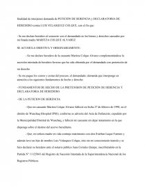 DEMANDA DE PETICIÓN DE HERENCIA Y DECLARATORIA DE HEREDERO. - Trabajos -  Ensa05