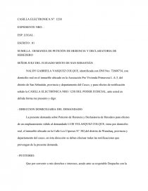 DEMANDA DE PETICIÓN DE HERENCIA Y DECLARATORIA DE HEREDERO. - Trabajos -  Ensa05