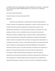 LA PRODUCCIÓN DEL CONOCIMIENTO SEGÚN MODELO DE NONAKA Y TAKEUCHI EN LAS  ORGANIZACIONES EMPRESARIALES Y SU EFECTO EN EL PROCESO GERENCIAL - Informe  de Libros - monto2435