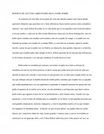 REPORTE DE LECTURA LIBRO PADRE RICO, PADRE POBRE - Informe de Libros -  tolero