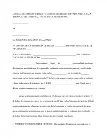 MODELO DE AMPARO INDIRECTO CONTRA SENTENCIA DICTADA POR LA SALA REGIONAL  DEL TRIBUNAL FISCAL DE LA FEDERACIÓN. - Ensayos y Trabajos - Christopher