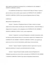 REGLAMENTO INTERNO DE TRABAJO DE LA COOPERATIVA DE AHORRO Y CREDITO  CAMPESINA COOPAC - Composiciones de Colegio - Jillian