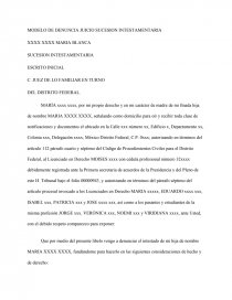 MODELO DE DENUNCIA JUICIO SUCESION INTESTAMENTARIA - Ensayos Gratis - Albert